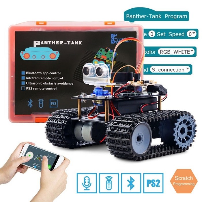 아두이노 스타터키트 Arduino 스타터 키트 용 Keywish 탱크 로봇 레슨 APP가있는 스마트 카 RC 로봇 학습 키트 어린이를위한 교육용 줄기 완구 대표 이미지 - 교육용 아두이노 추천