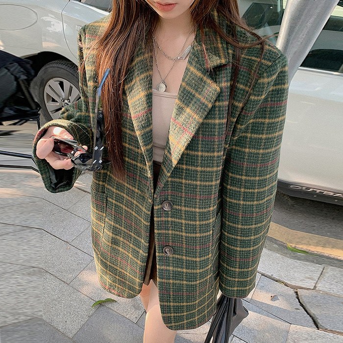대박난박양 오버핏 체크 자켓 대표 이미지 - 여자 울 자켓 추천