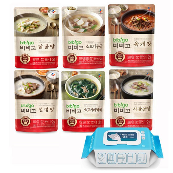 비비고 국 탕 찌개 6종 에코그린 행주티슈 구성, 1세트 대표 이미지 - 육개장 추천