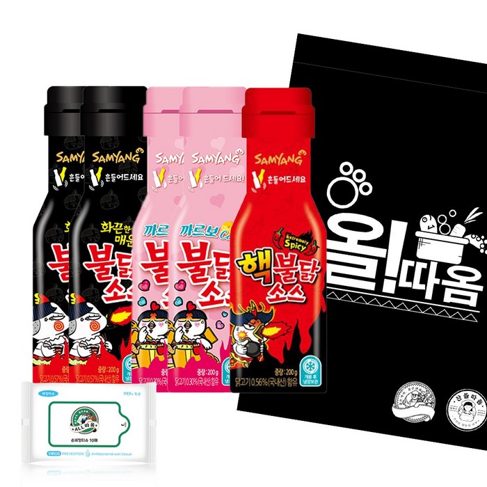 삼양 불닭소스 200g 2개+까르보불닭소스 200g 2개+핵불닭소스 200g 1개+올따옴 물티슈 대표 이미지 - 핵 추천