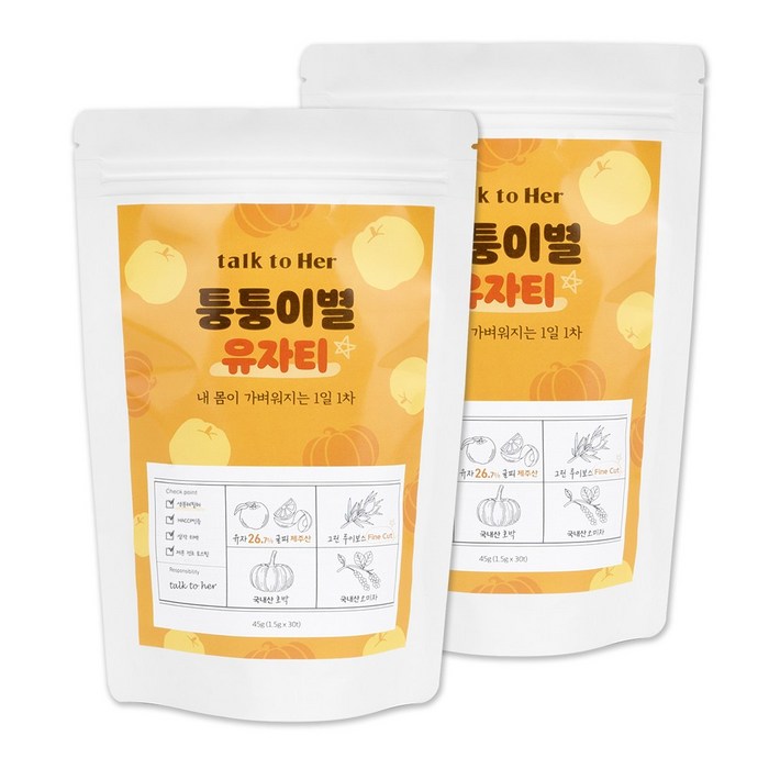 톡투허 퉁퉁이별 유자티, 2팩, 45g 대표 이미지 - 다이어트 차 추천