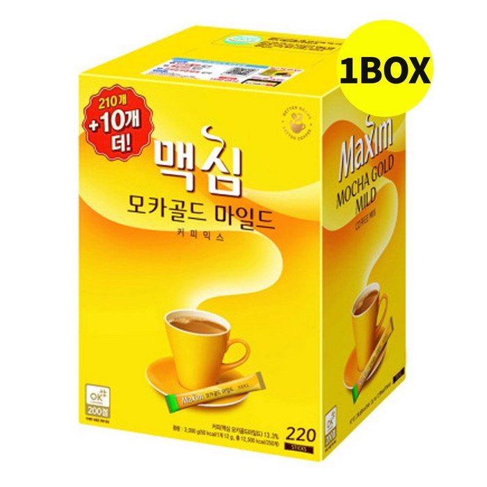 맥심 모카골드 커피믹스 210T+10T 4개(1박스), 4개, 220개, 12g 대표 이미지 - 믹스커피 추천