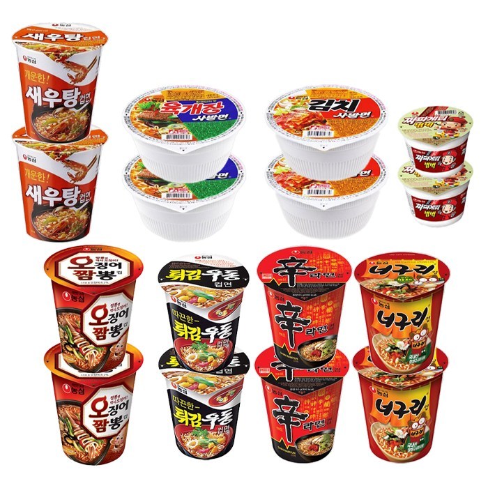 [ 햇살 마중 ] 농심 소컵라면 8종 짜파게티범벅 2개+김치사발면 2개+육개장사발면 2개+새우탕 2개+신라면 2개+오징어짬뽕 2개+튀김우동 2개+얼큰너구리 2개, 1세트 대표 이미지 - 오징어 짬뽕 추천