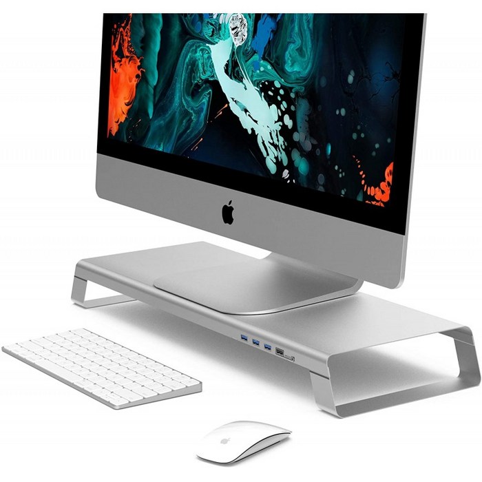 MONSORMATE miniS 4 포트 모니터링 스탠드(휴대폰용 BC1.2 충전 포트 및 iMac MacBook Pro MacBook Dell PC(Silver)용 USB, 단일옵션