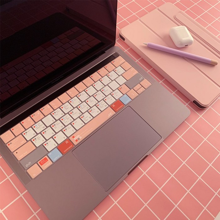 아카빌라 맥북 에어 프로 13 15인치 M1 자판 덮개 커버 단축키 키스킨, 1개, 에어 13인치(A1369/A1466) - 핑크