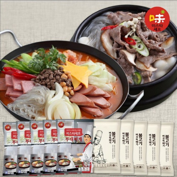 미스타셰프 부대찌개 600g 5팩+버섯뚝배기불고기 400g 5팩, 1세트 대표 이미지 - 뚝배기불고기 추천