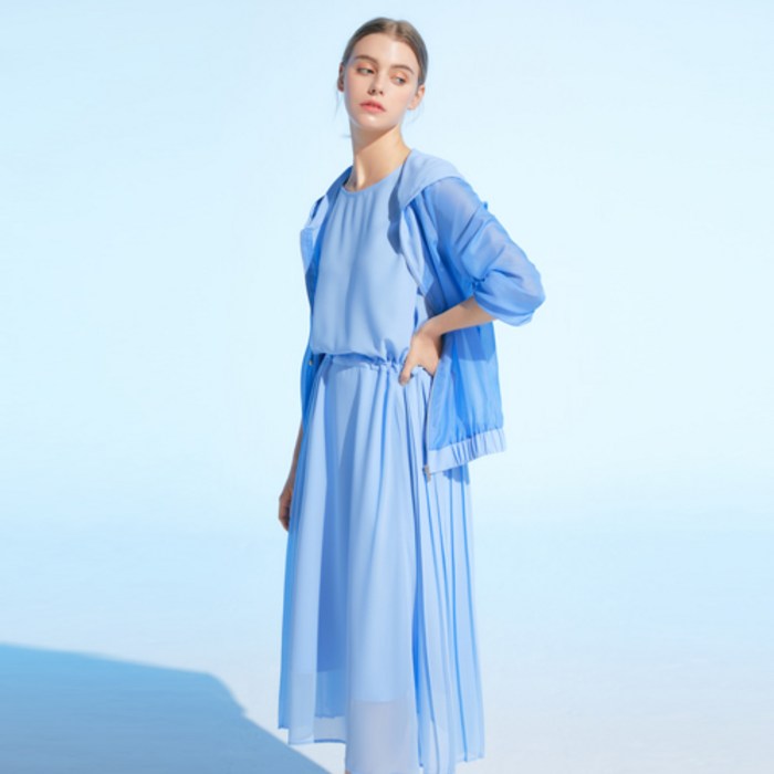 쉬젠트 여름 바캉스룩 하늘하늘 시원한 원피스 시스루 후드집업 세트 대표 이미지 - 땡땡이 원피스 추천