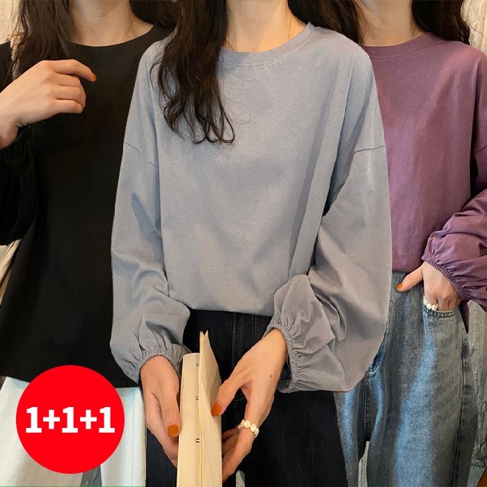 [기본 라운드 티셔츠 1+1+1! / 대박특가!] 주디엘리 여성 파스텔라인 기본 긴팔 라운드 티셔츠 1+1+1 대표 이미지 - 여자 기본 라운드티 추천