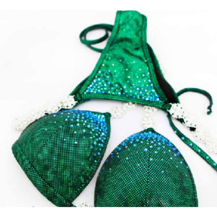 야한수영복 사진 미국 브랜드 그린 비키니 비치 보디빌딩 경기복 반짝이 포인트, 01 녹색