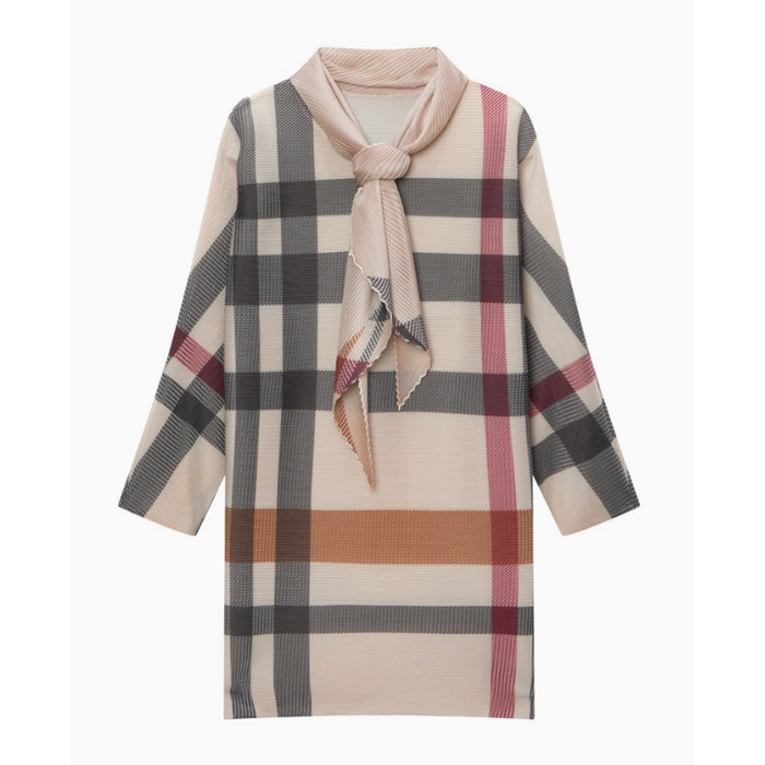 선물 정품 닥스 시그니처 체크 포인트 여성 긴팔 플리츠 티셔츠 스카프 세트