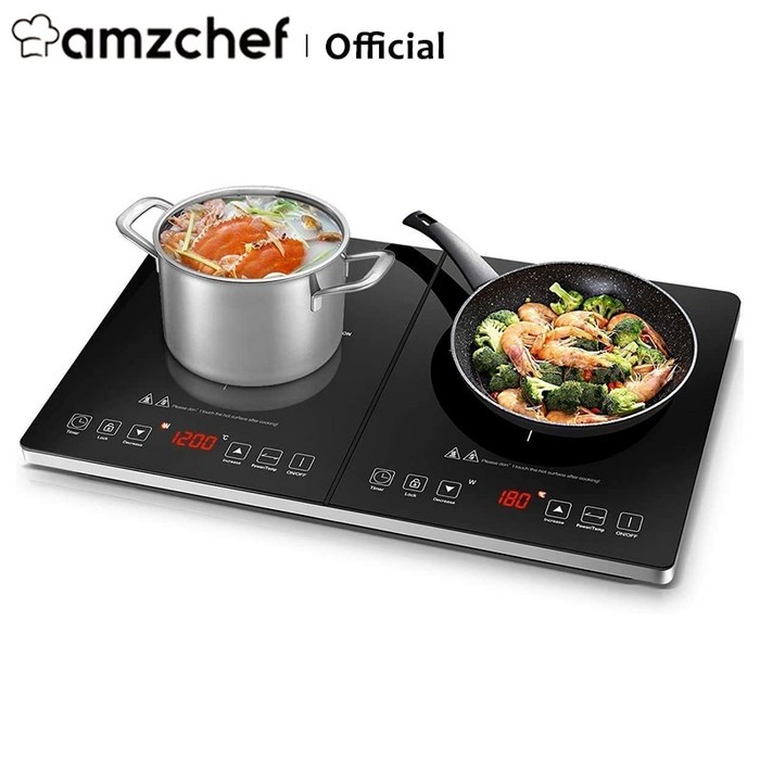 Amzchef 더블 인덕션 호브 YL35-DC08 전기 듀얼 쿠커 10 온도 레벨 10 전력 레벨 3500W 3시간 타이머 안전 잠금, CN, 유럽 연합 대표 이미지 - 삼성전자 인덕션 추천