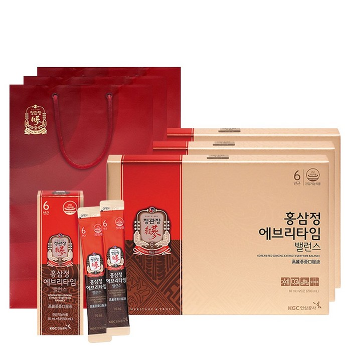 정관장 홍삼정 에브리타임 밸런스 20포(3세트) + 쇼핑백, 10ml, 60포 대표 이미지 - 홍삼스틱 추천