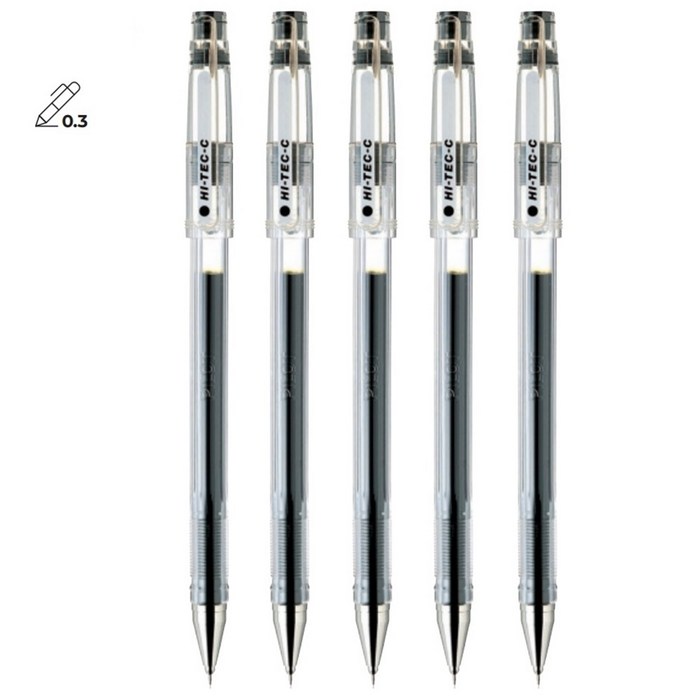 PILOT 하이테크-C 0.3mm 5개 파일롯트 HI-TEC-C 젤 잉크 볼펜, 블랙5개 대표 이미지 - 하이테크 추천