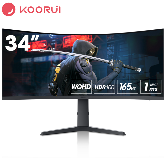 KOORUI 86.4cm 1000R 커브드 게이밍 모니터 2K WQHD+HDR/165Hz+MPRT 1ms /상하좌우조절+틸트가능+벽걸이지원 34E6UC블랙, 34E6UC 대표 이미지 - UWQHD 모니터 추천