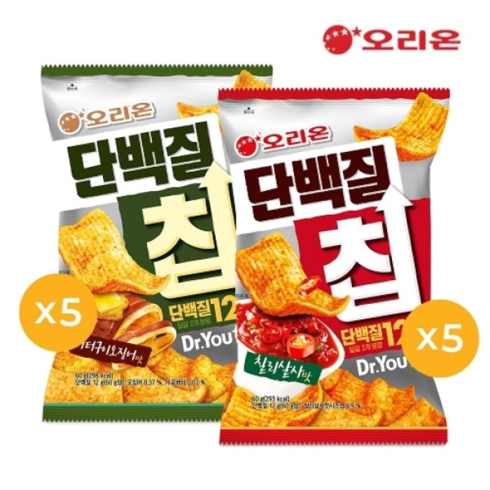 오리온 닥터유 단백질칩 버터구이오징어맛 60gx5개+칠리살사맛 60gx5개(총10개), 단품 대표 이미지 - 단백질칩 추천