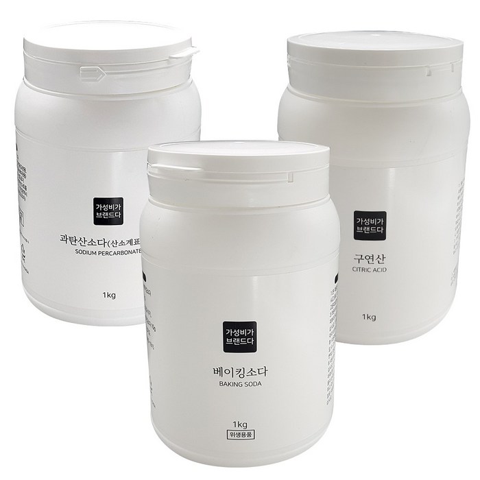 [가성비가브랜드다] 베이킹소다1kg+과탄산소다1kg+구연산1kg, 1세트 대표 이미지 - 과탄산소다 추천