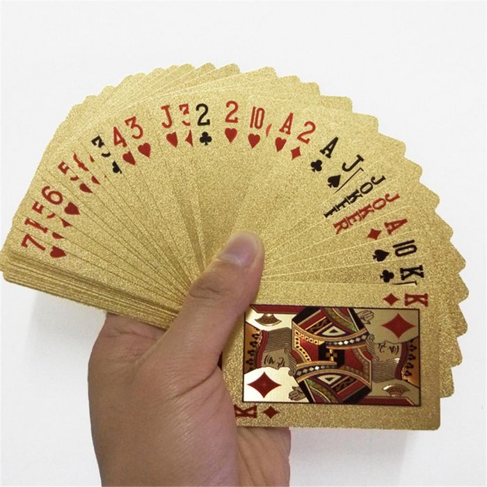 24K 골드 카드 놀이 포커 게임 데크 골드 호일 포커 세트 플라스틱 매직 카드 내구성 방수 카드 매직|카드 패|, 1개, Gold, 단일