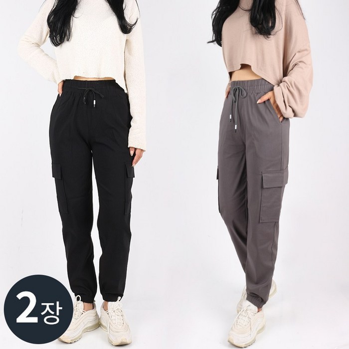 11 C여성면스판조거팬츠 여자 여성 카고 조거 밴딩 포켓 스판 코튼 나일론 데일리 팬츠 빅사이즈 단체