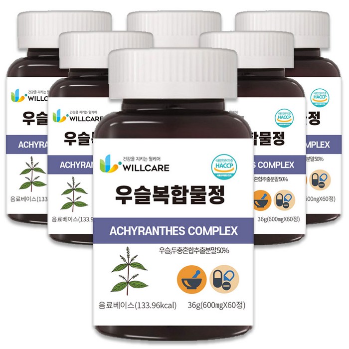 윌케어 국내산 우슬 복합물정 600mg x 60정, 6병 대표 이미지 - 우슬 추천