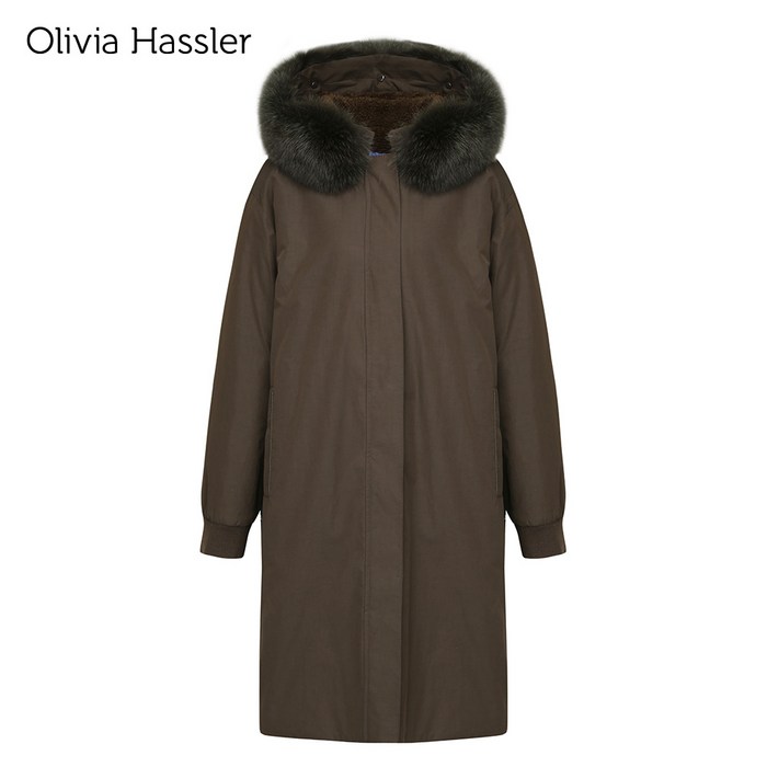 
올리비아하슬러, 천연모피, 폭스퍼 후드 코트, 보온성, 스타일리시 디자인