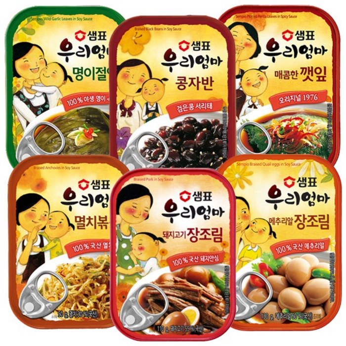 샘표 우리엄마 반찬 통조림 실속 6종 (돼지고기 장조림 + 메추리알 장조림 + 명이절임 + 깻잎 매콤한맛 + 콩자반 + 멸치조림), 1세트 대표 이미지 - 콩자반 추천