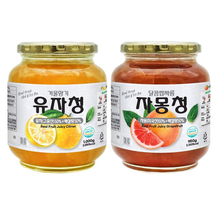 견과공장 겨울향기 프리미엄 햇과일청 2종 세트 유자청 1kg + 자몽청 950g, 1세트 대표 이미지 - 자몽주스 추천