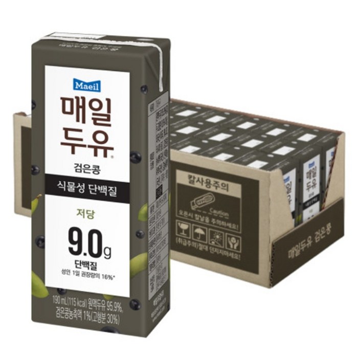 아침든든 매일두유 검은콩 식물성 단백질 저당 두유 190ml 24팩 (한박스) 무설탕 무가당 두유 소이밀크 아기과자 유아간식 아기간식 어린이간식 건강간식 아침대용 식사대용 대표 이미지 - 저당 두유 추천