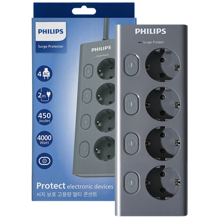 필립스 멀티탭 맥스 서지보호 4구 고용량 개별스위치 과부하차단