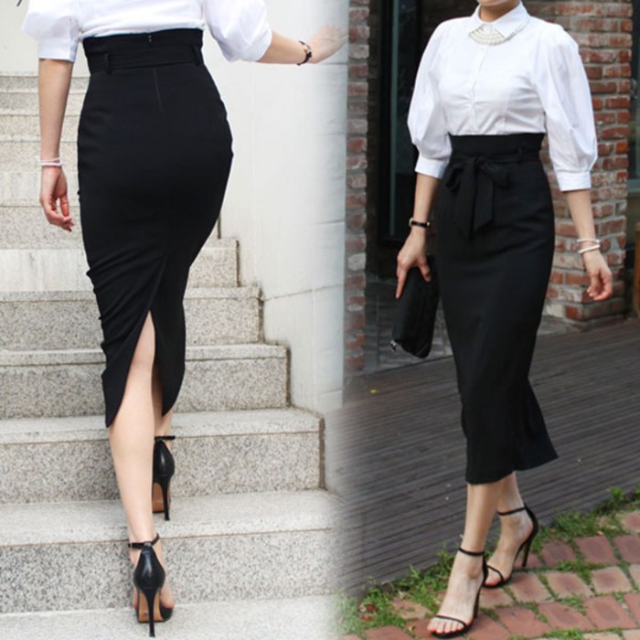 탑샤인 여성 H라인정장치마 엘루이 하이웨스트스커트 스판 허리끈포함 오피스룩 대표 이미지 - 하이웨스트 치마 추천