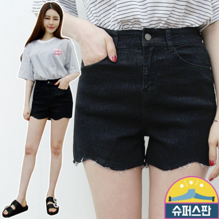 가비진 여성용 반하이웨스트 컷팅핫팬츠 7329 데님 반바지 대표 이미지 - 가비진 반바지 추천