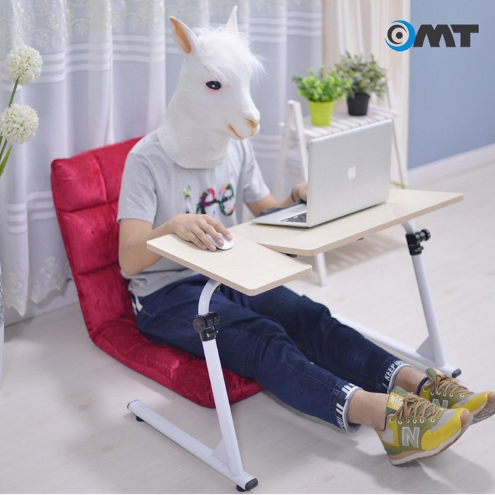 OMT 접이식 대형테이블 거실 소파 좌식겸용 높이각도조절 마우스받침대포함 ONA-80PAD, 화이트우드 대표 이미지 - 소파 책상 추천