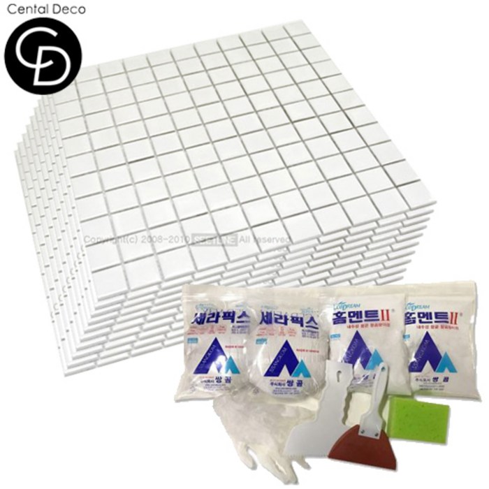 중앙데코 시트라인 자기질 C25W01 화이트유광 모자이크타일 10장+시공부자재 1set, 화이트 대표 이미지 - 현관 타일 셀프 시공 추천