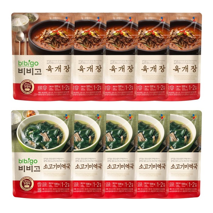 비비고 미역국500g 5개 + 육개장500g, 500g, 10개 대표 이미지 - 비비고 국 추천