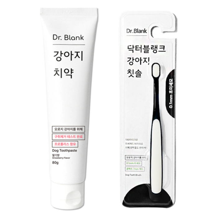 닥터블랭크 강아지 구강관리 치약 딸기맛 초미세모 칫솔 세트, 80g, 1세트 닥터블랭크 강아지 구강관리 치약 딸기맛 초미세모 칫솔 세트, 80g, 1세트