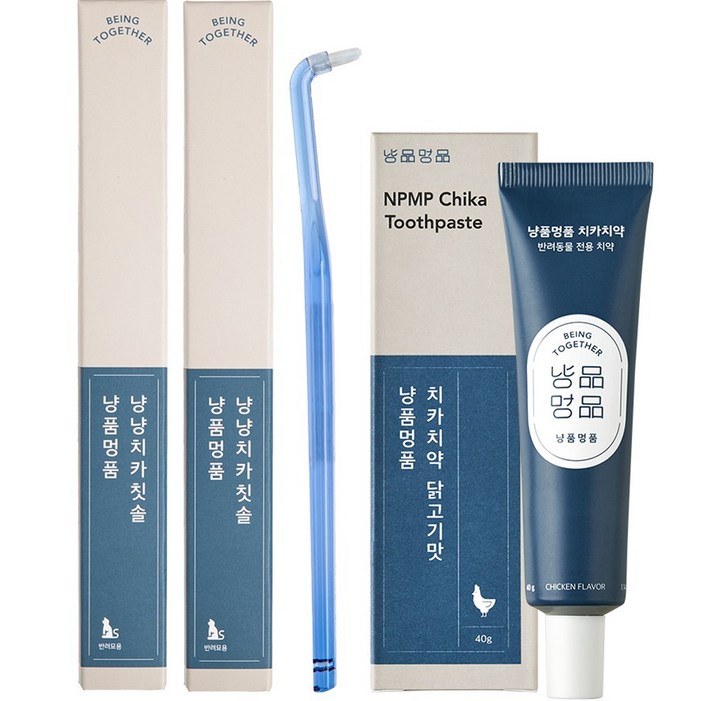 냥품멍품 치카칫솔 2p  치카치약 닭고기맛 1p 세트, 1세트, 40g