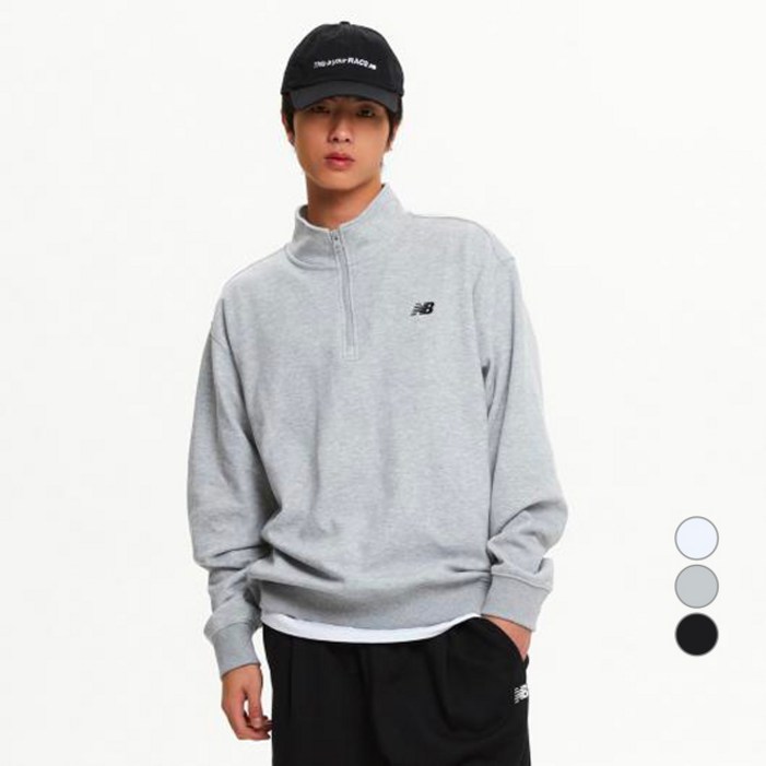 뉴발란스 남녀공용 에센셜 반집업 세미 오버 핏 맨투맨 NBNCF11213