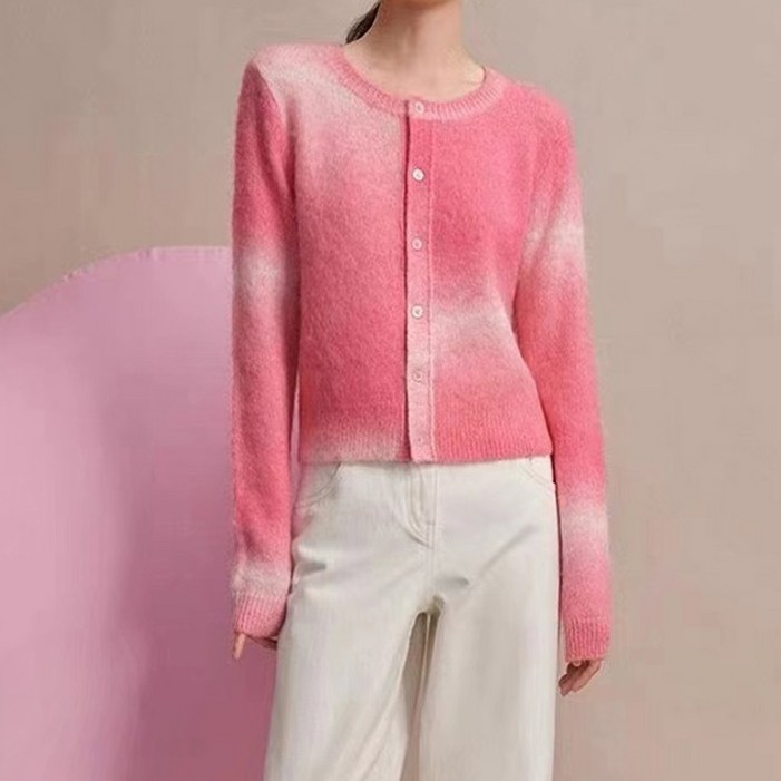 시크힐즈 여성용 헨리넥 그라데이션 긴팔 니트 가디건 06481 T