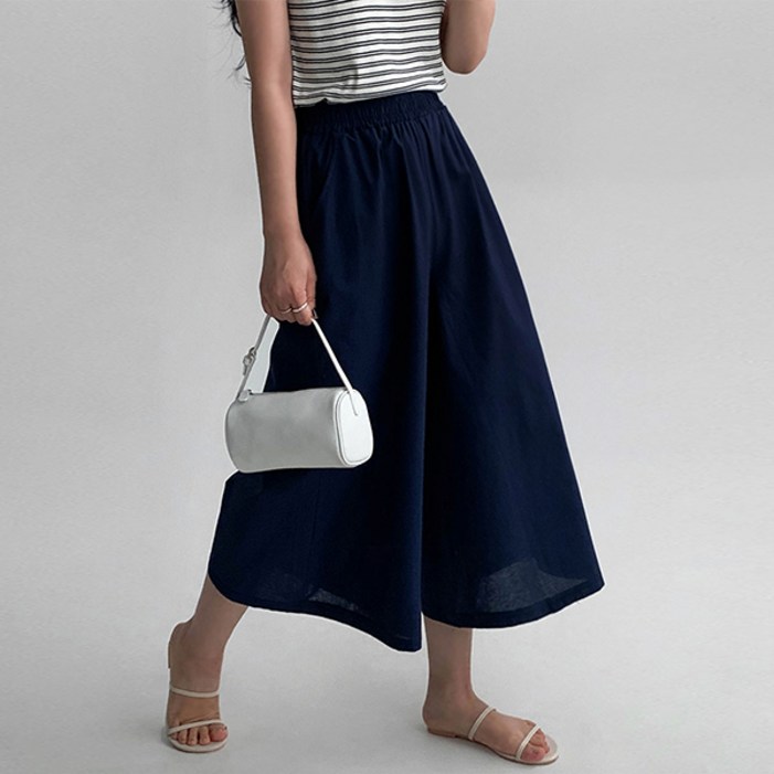 에이와비 여성용 8부 통 와이드 밴딩 팬츠