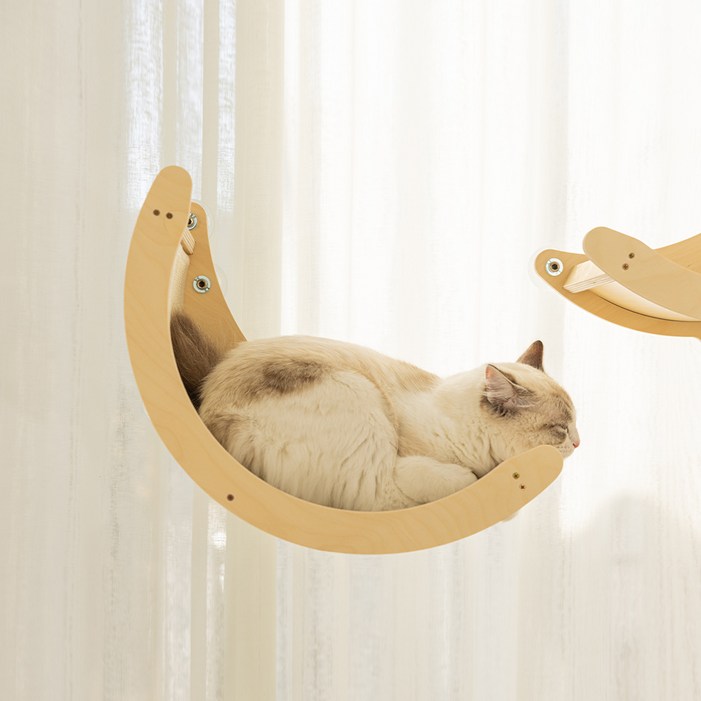 모넬로 고양이 초승달 원목 창문 캣워커
