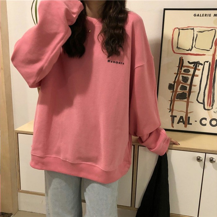 BAJAOEY바자오이 여성 얇은 맨투맨 긴팔 봄 가을 솔리드 루즈핏 캐주얼 티셔츠