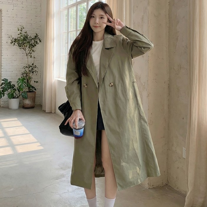 J1623 레쥬브 빅사이즈 여성 루즈핏 더블 트렌치 코트