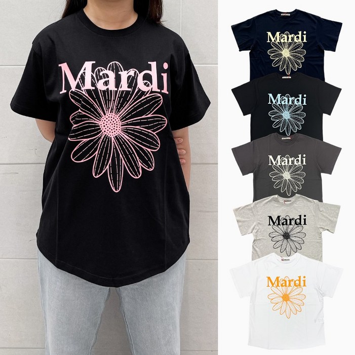국내매장판 마르디 메크르디 플라워 마르디 반팔 블랙/핑크 텐저린 네이비 티셔츠