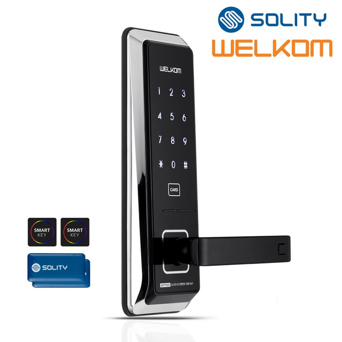 전국설치 솔리티 웰콤 무타공도어록 WST500 카드키4개번호키 0초즉시잠금 내부이중잠금 허수기능 음량조절무음가능 전기충격무력화 마스터번호카드기능 현관문 디지털도어락, 웰콤 WST500 전국설치C지역, 방문설치