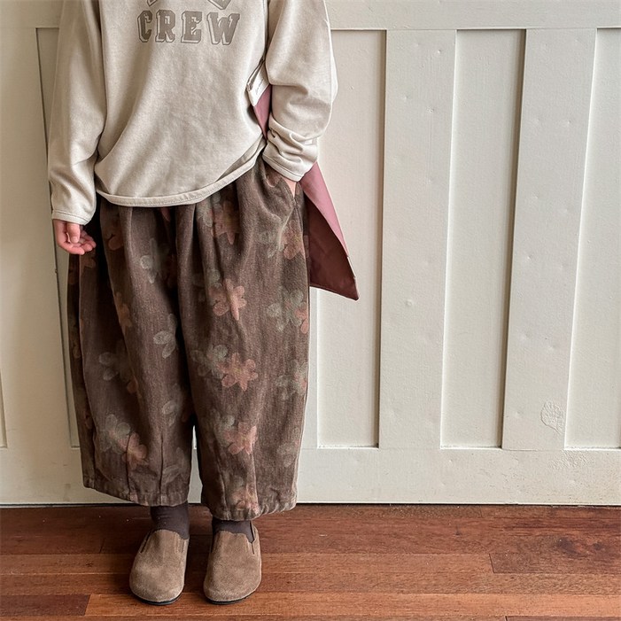 SunburstWonder 아동 가을 남녀 아동 프린트 워싱 면 캐주얼 바지