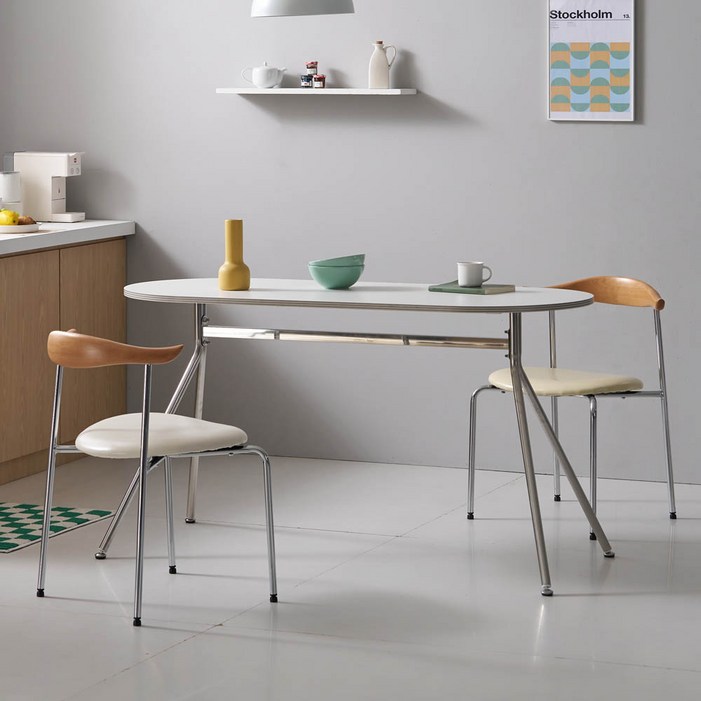 프리메이드 인테리어 라운드 식탁 테이블 4인용 6인용 식탁 탁자 카페 거실 티 테이블, 4인용, 이지 라운드 테이블화이트실버