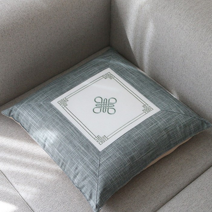 데코벨 천연 인견 마 매듭 자수 방석 커버 50×50