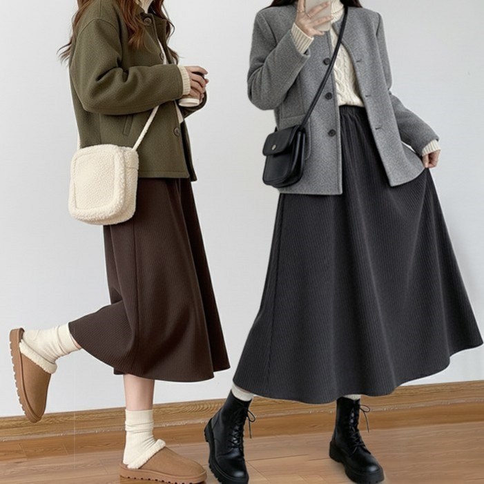 몽빠라디 코듀로이 기모 플레어 롱스커트 77가능