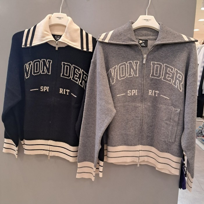 행텐주니어 여아전용 울산점  25년 겨울 카라넥  레터링 하프 집업 니트 가디건지퍼 상하2가지 칼라