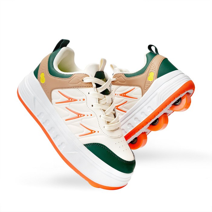 바퀴 달린 신발 간편한 롤러슈즈 4륜 롤러 스케이트화 스케이트 롤러 남녀 롤러스케이트 바퀴신발, 베이지색, 1개