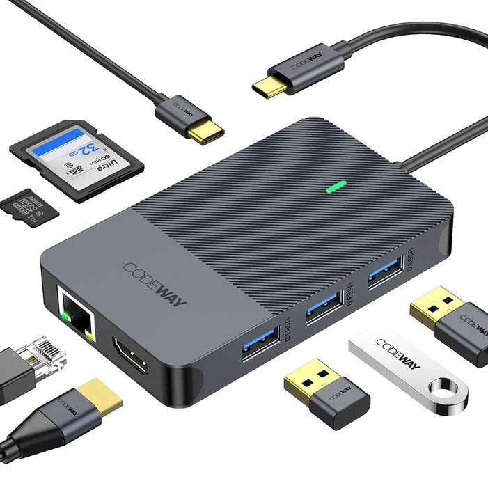 코드웨이 USB C타입 노트북 멀티허브, 그레이 코드웨이 USB C타입 노트북 멀티허브, 그레이